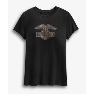 Harley Davidson sz L Womens Distressed Eagle Jersey Cotton Logo Tee Biker Grunge